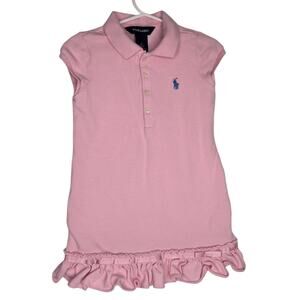 Ralph Lauren Girl Polo Dress Pink Ruffle Hem Pique Cotton Classic Collared 4